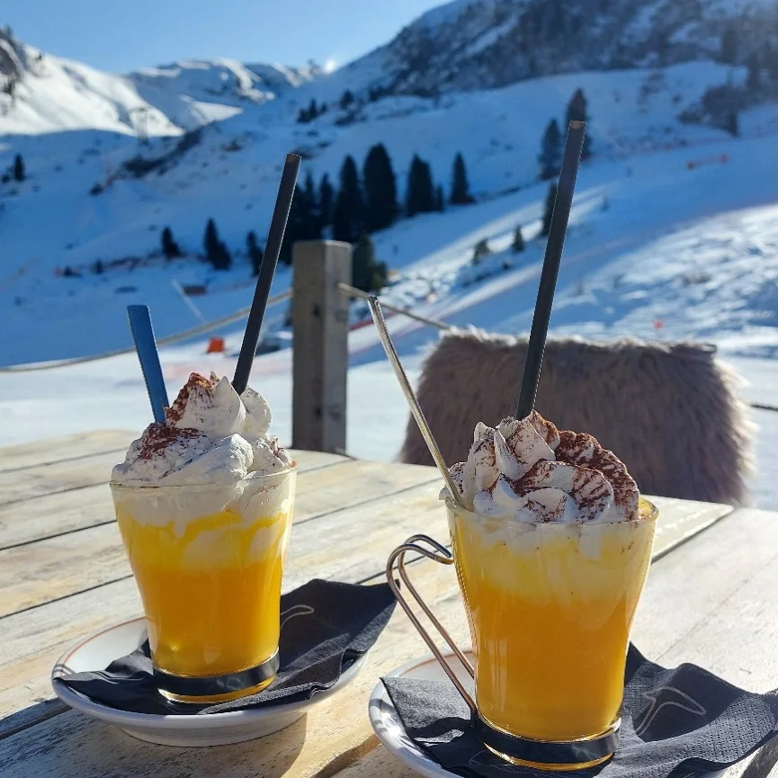 Hot drinks with a mountain view