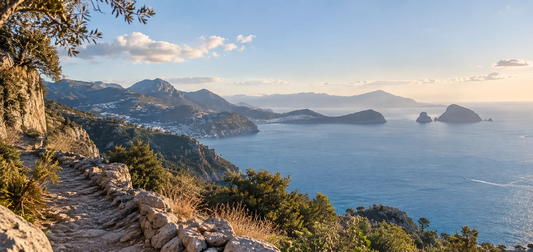 Mediterranean coastline at sunset