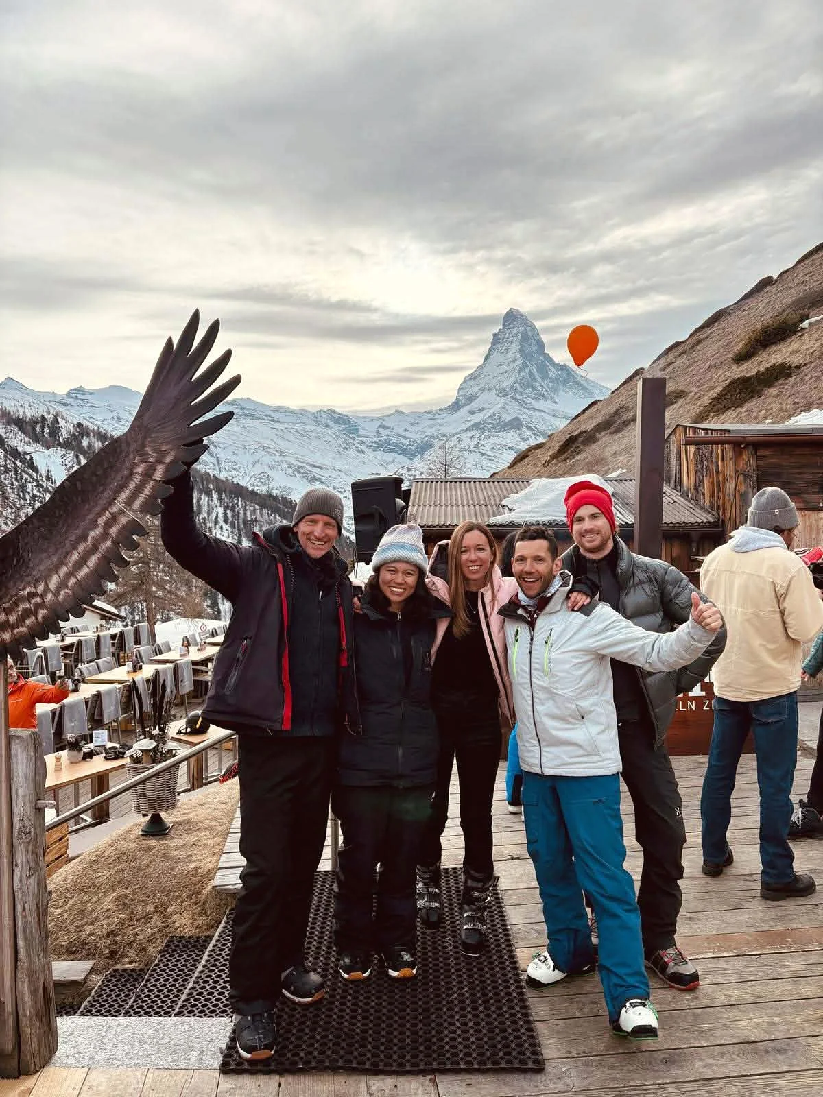 Friends on a snowy mountain